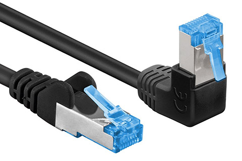 CAT6a S/FTP network cable, RJ45 angled-straight – Black