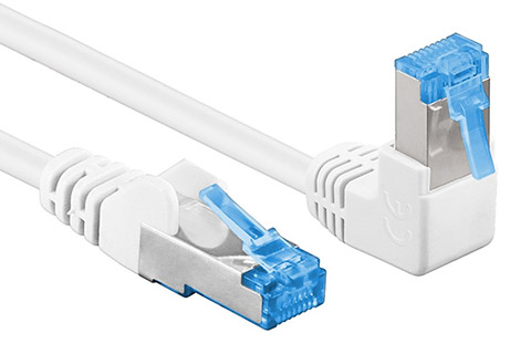 CAT6a S/FTP network cable, RJ45 angled-straight – White | 5 meter