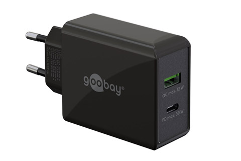 Goobay Dobbelt USB oplader (12W + 30W PD/ QC 3.0)