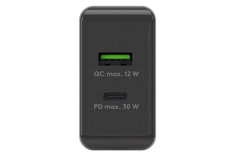 Dubbel USB-laddare (30W PD/ QC 3.0), svart