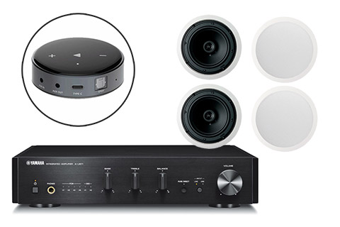 Yamaha CA A-U670 amplifier + Wiim Mini + ceiling speakers | black, incl. 4 speakers,  1 system