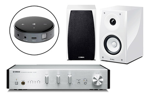 Yamaha CA A-U670 amplifier + Wiim Mini + speakers | silver, incl. white speakers,  1 system