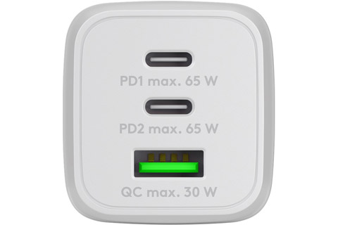 3-ports USB-A / USB-C  oplader (65W PD/QC 3.0), hvid