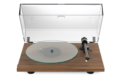 Pro-Ject T2 W network record player with tonearm and Sumiko Rainier cartridge, wood veneer, walnut