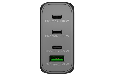 4-ports USB-C/USB-A oplader (100W PD), top