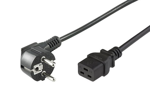 MicroConnect 230V~ 16A apparat strøm kabel med vinklet schuko stik til C19 | 5 meter