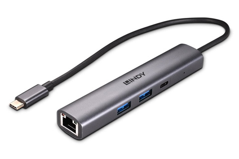 Lindy USB-C multiportadapter (USB-C hane till Ethernet, USB-C, USB-A 3.2 Gen 2 hona) | 0,15 meter