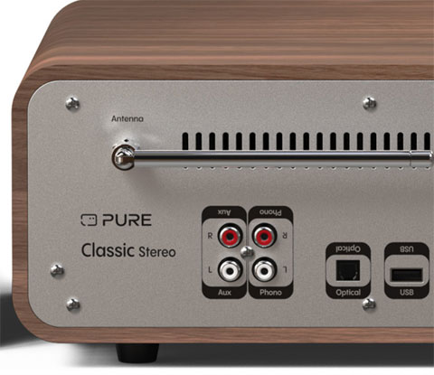 Pure Classic Stereo FM/DAB+ Internet,BT og CD valnød/sort bagside