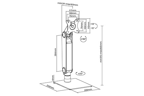 Monitor single table stand - Dimensions