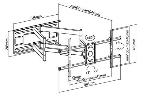 Wide Range TV Wall Mount Pro FULLMOTION (XL) 32-90 tommer