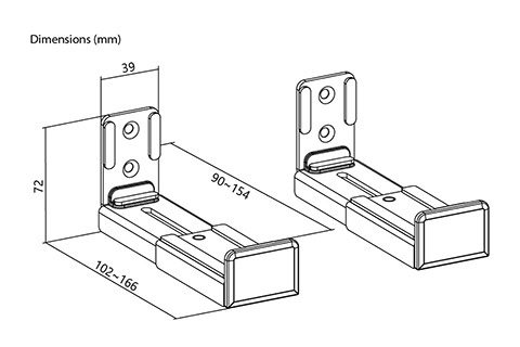 Universal justerbar soundbar højttaler vægbeslag - Dimensions