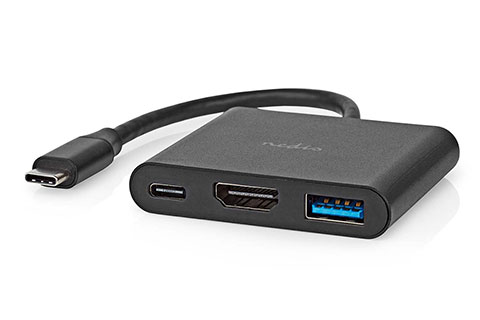 USB-C multiport adapter USB-C han til (USB-A/USB-C og HDMI), Black