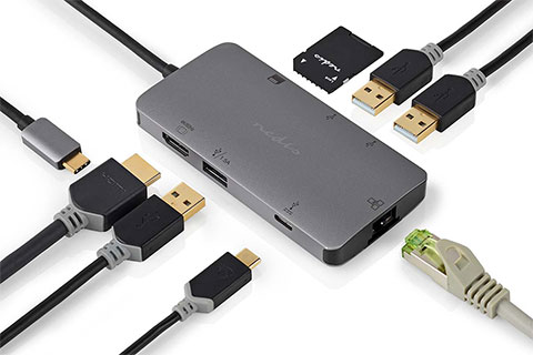 USB-C multiport adapter (USB-C han til USB-A/USB-C, RJ45,SD og HDMI)