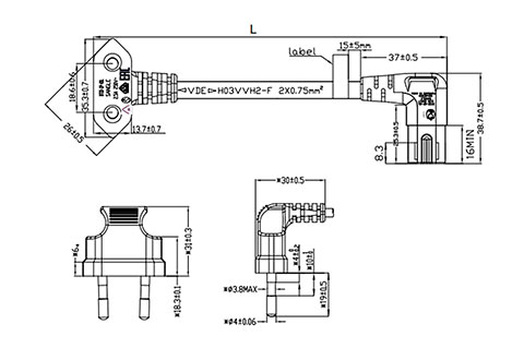 230V Power kabel med vinklet stik (8-tals)