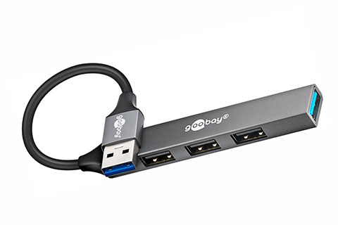 4-port USB hub slim med kabel