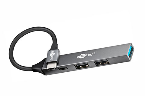 4-port USB-hub slim med kabel USB-C - USB-C, USB-A