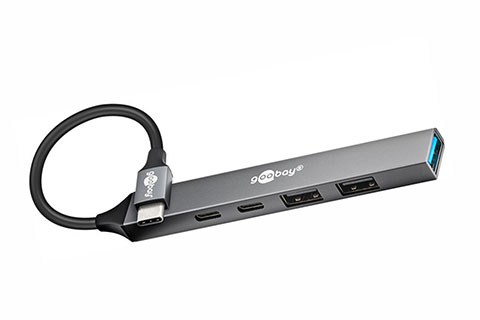 5-port USB-hub slim med kabel USC-C - USC-A, USB-C