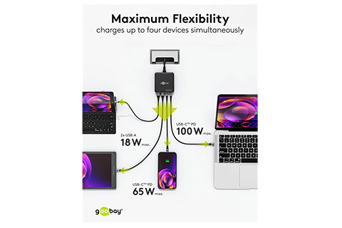 4-port USB-A / USB-C charger 65W PD/QC 3.0