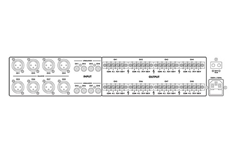 Monacor PA-1850D Multi-channel power amplifier - Back - Drawing