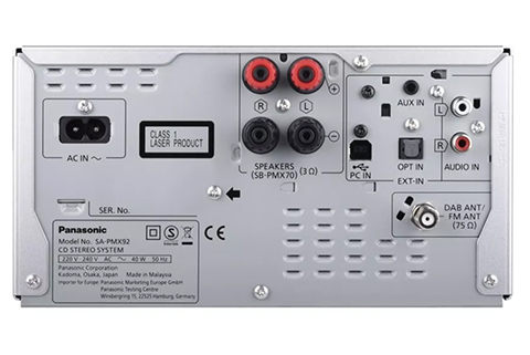 Panasonic SC-PMX92EG, micro stereo system, CD,BT,FM/DAB+ radio - Back