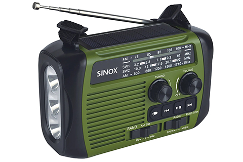 Sinox Emergency radio with solar power bank and flashlight, 1200mAh