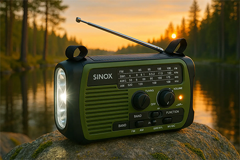 Sinox Emergency radio with solar power bank and flashlight, 1200mAh