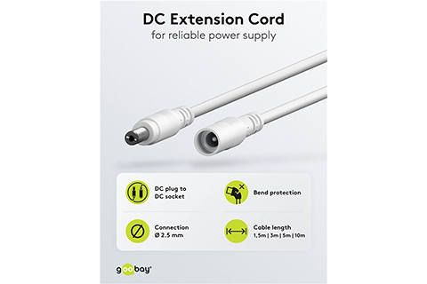 DC extensin cable, 5,5 x 2,5mm