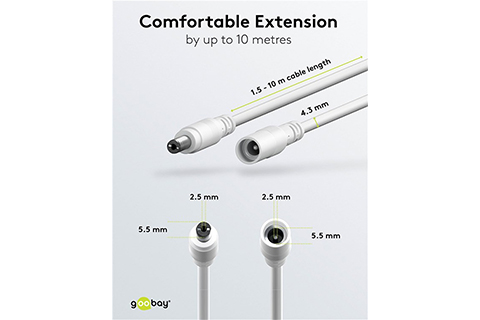 DC extensin cable, 5,5 x 2,5mm