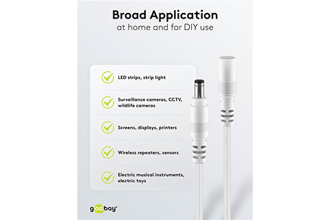 DC extensin cable, 5,5 x 2,5mm