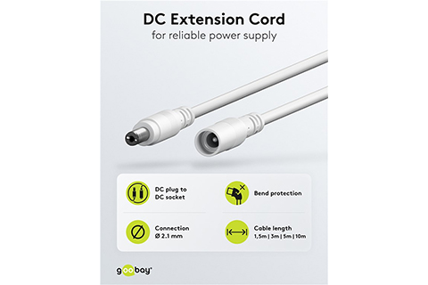 DC extension cable, 5,5 x 2,1mm