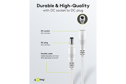 DC extension cable, 5,5 x 2,1mm