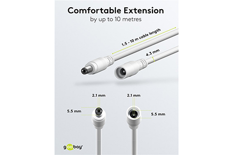 DC extension cable, 5,5 x 2,1mm