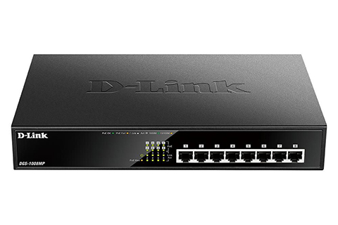 D-Link DGS-1008MP Network Gigabit Switch, 8 Port, POE+ - Front