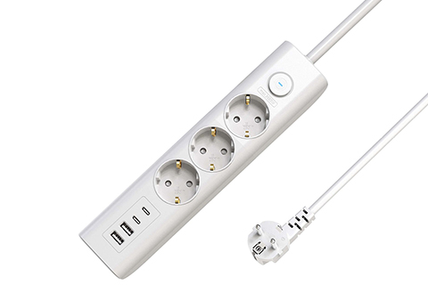 3-way USB Schuko Power Strip on/off switch, White, 1.5m