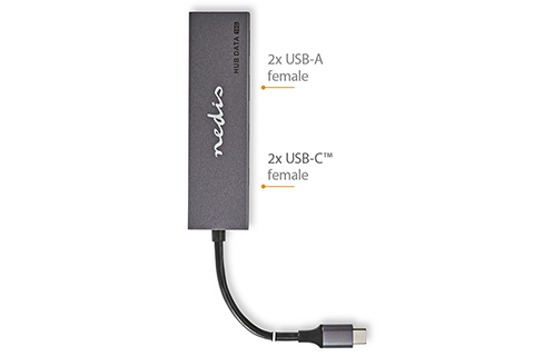 4-port USB- hub slim with cable, 2 x USB 3.2 type-A, 2 x USB 3.2 type-C