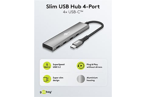 4-port USB hub slim with cable - Lifestyle