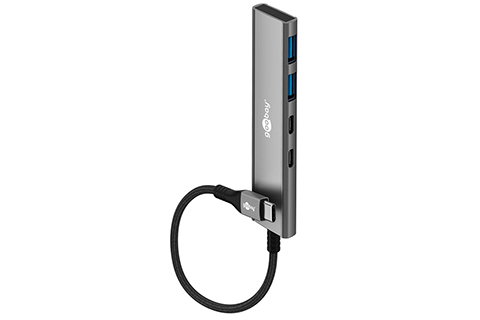 4-port USB hub slim with cable (2x USB-C, 2x USB-A, 5 Gbit/s)