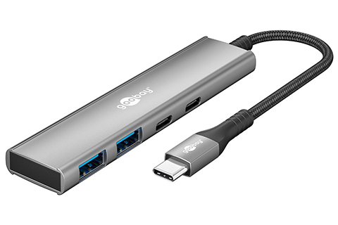 4-port USB hub slim with cable (2x USB-C, 2x USB-A, 5 Gbit/s)