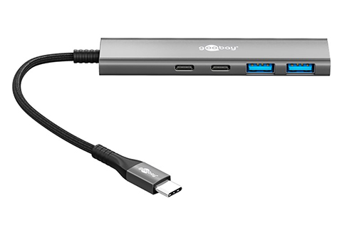 4-port USB hub slim with cable (2x USB-C, 2x USB-A, 5 Gbit/s)