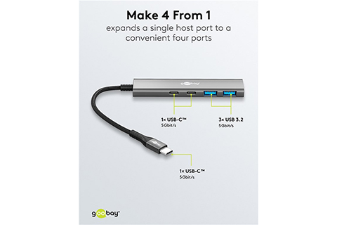 4-port USB hub slim with cable (2x USB-C, 2x USB-A, 5 Gbit/s) - Lifestyle