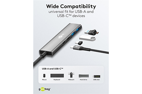 4-port USB hub slim with cable (2x USB-C, 2x USB-A, 5 Gbit/s) - Lifestyle