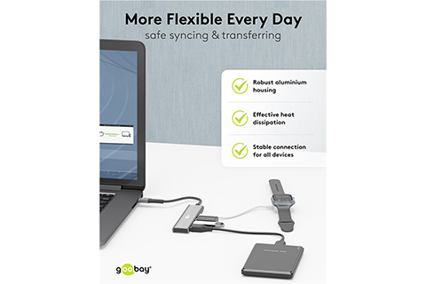 4-port USB hub slim with cable (2x USB-C, 2x USB-A, 5 Gbit/s) - Lifestyle