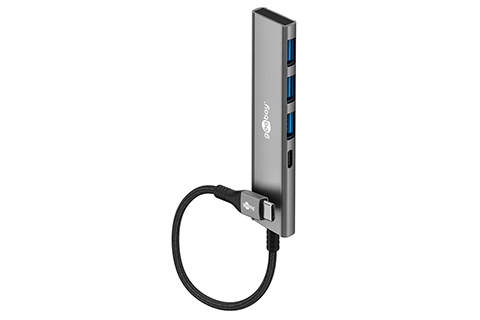 4-port USB hub slim with cable (1x USB-C, 3x USB, 5 Gbits/s)