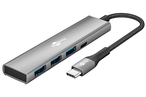 4-port USB hub slim with cable (1x USB-C, 3x USB, 5 Gbits/s)