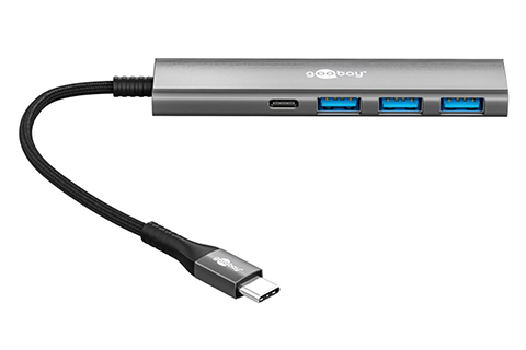 4-port USB hub slim with cable (1x USB-C, 3x USB, 5 Gbits/s)