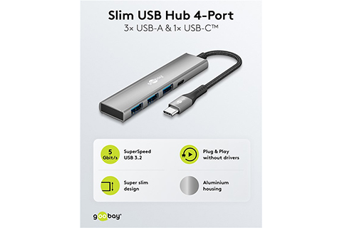 4-port USB hub slim with cable (1x USB-C, 3x USB, 5 Gbits/s) - Lifestyle