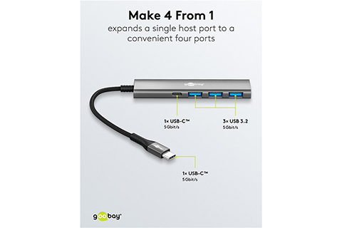 4-port USB hub slim with cable (1x USB-C, 3x USB, 5 Gbits/s) - Lifestyle
