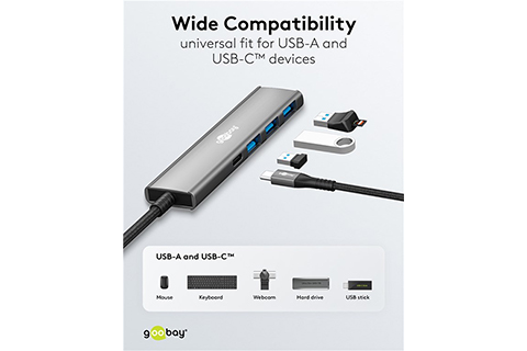 4-port USB hub slim with cable (1x USB-C, 3x USB, 5 Gbits/s) - Lifestyle
