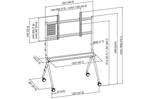 Vogels Essential T1021 B monitor movable trolley, VESA 1100x600, (65-98