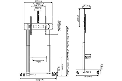 Vogels Essential T1041 B floorstand movable monitor trolley, VESA 800x600 (65